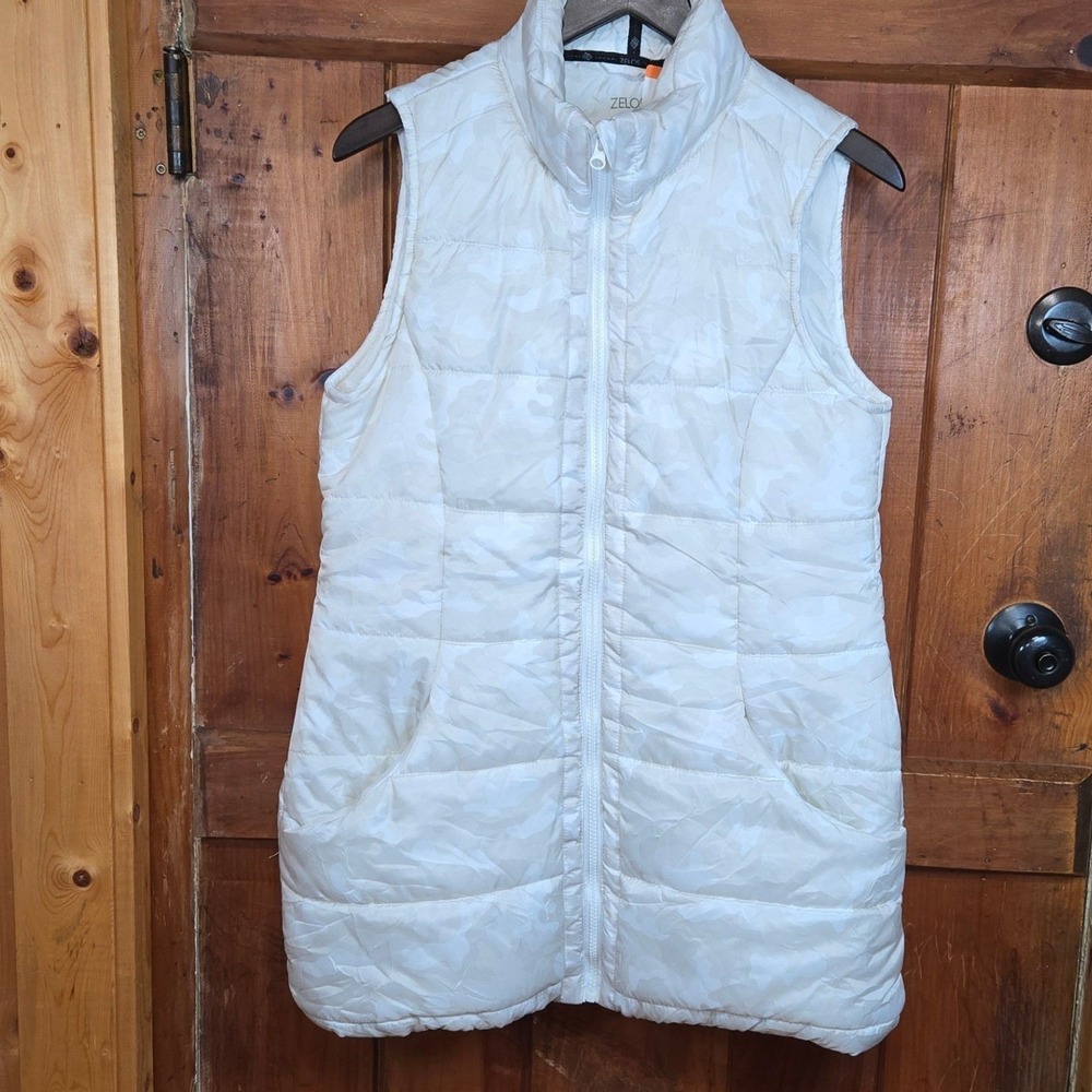 Zelos Womens Vest Puffer Quilted Camo Print Full Zip Stand Collar Size L - Picture 2 of 6
